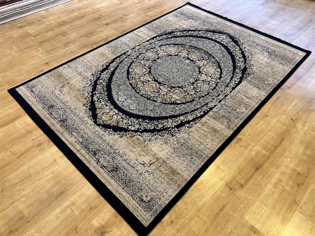 5x8 ft Gold Black Bamboo Turkish Rug, Living Room Carpet