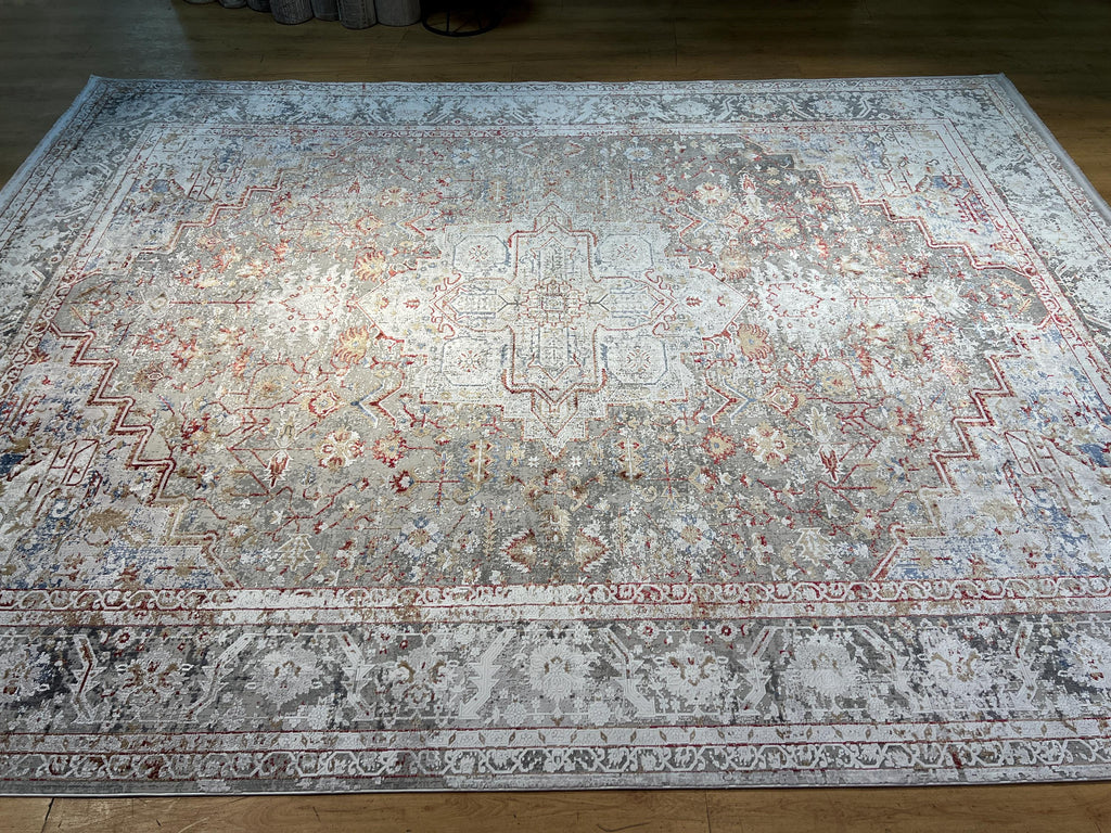 Gray Bamboo Rug, 10x13 ft, Large Classic Traditional Area Rug