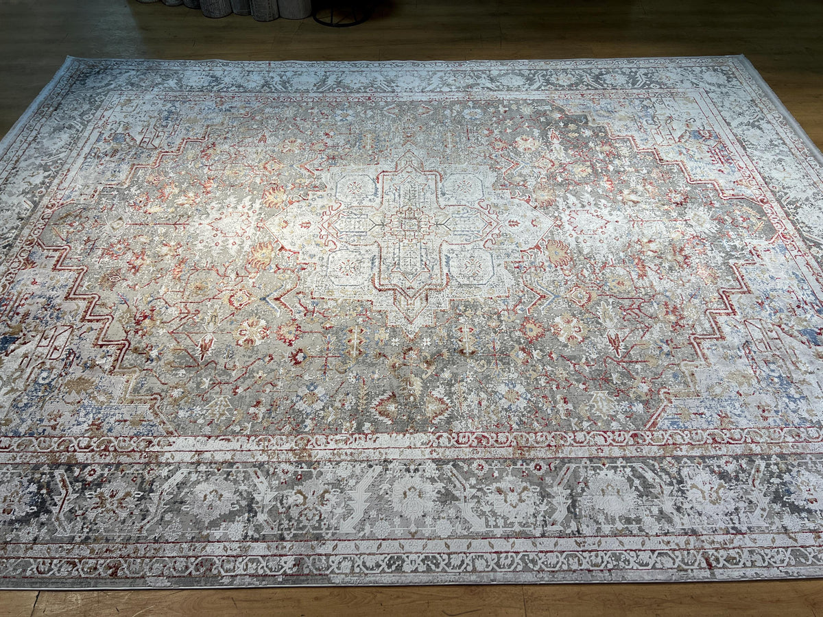 Gray Bamboo Rug, 10x13 ft, Large Classic Traditional Area Rug
