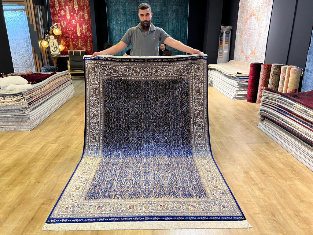 Floral Blue Modal Silk Rug, Turkish Carpet 5x8 ft