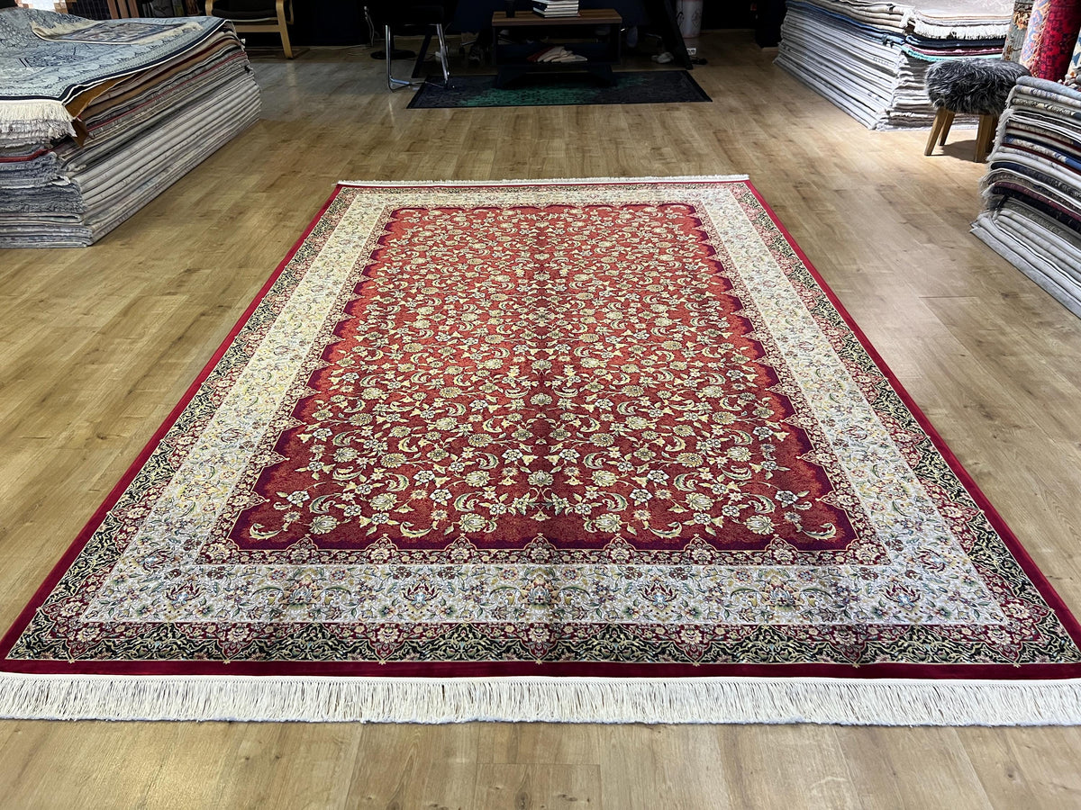 Red Modal Silk Turkish Carpet, Palace Style Rug, 7x10 ft
