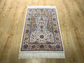 2.62x4.10 Ft Ivory Beige Silk Prayer Rug With Floral Design, Muslim Gift Prayer Mat