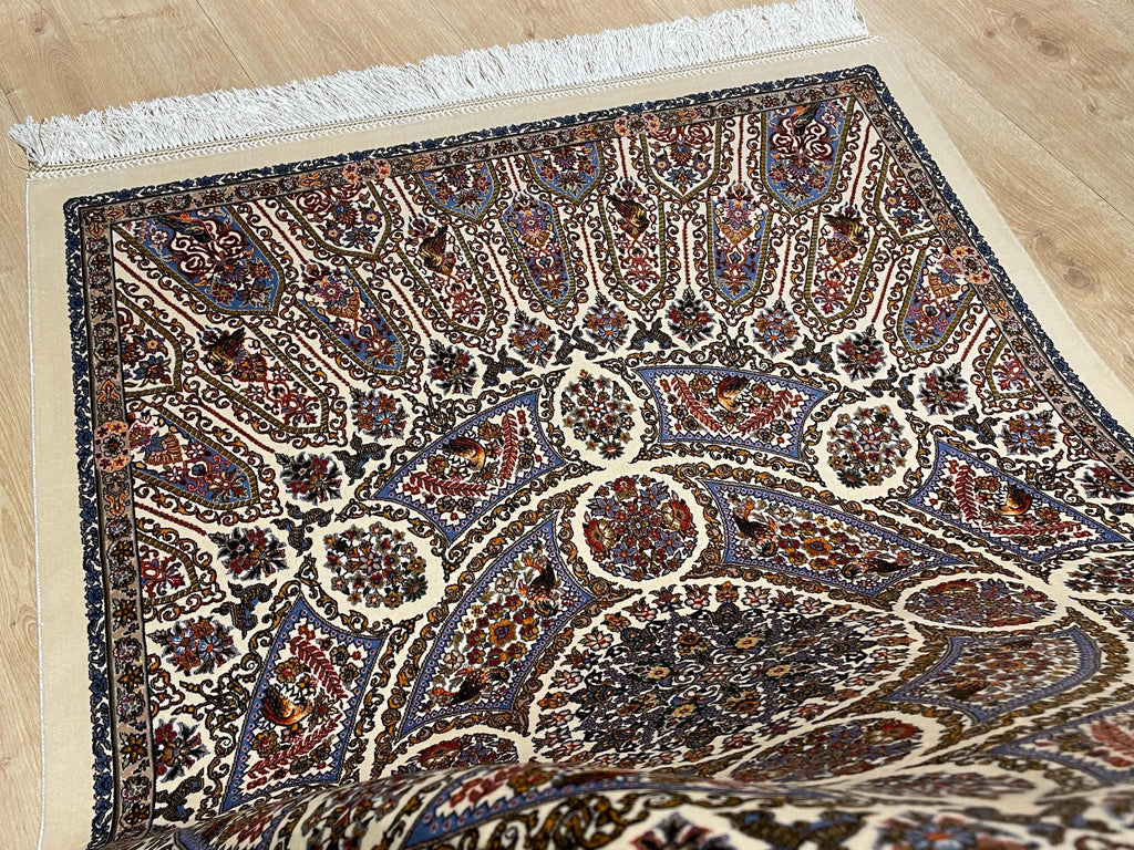 Cream Small Silk Rug, Ornate Medallion Silk Mat, Luxury Home Decor