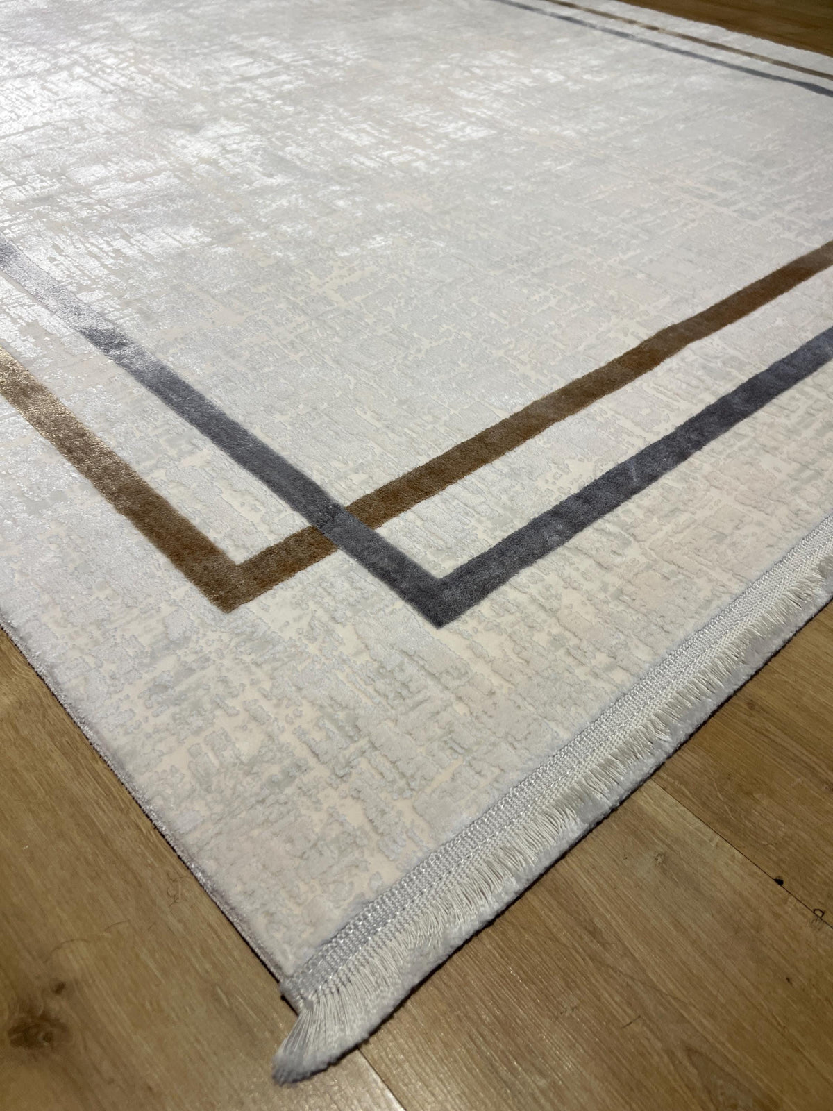 5x8 Ft Cream Bamboo Rug with Gray Gold Border, Modern Style