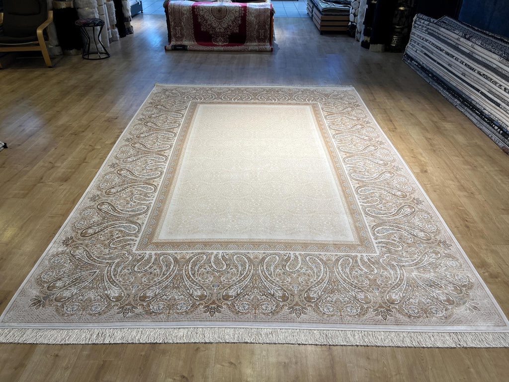 Cream Gold Silk Carpet, 8x11 ft, Luxury Silk Rug, Home Decor