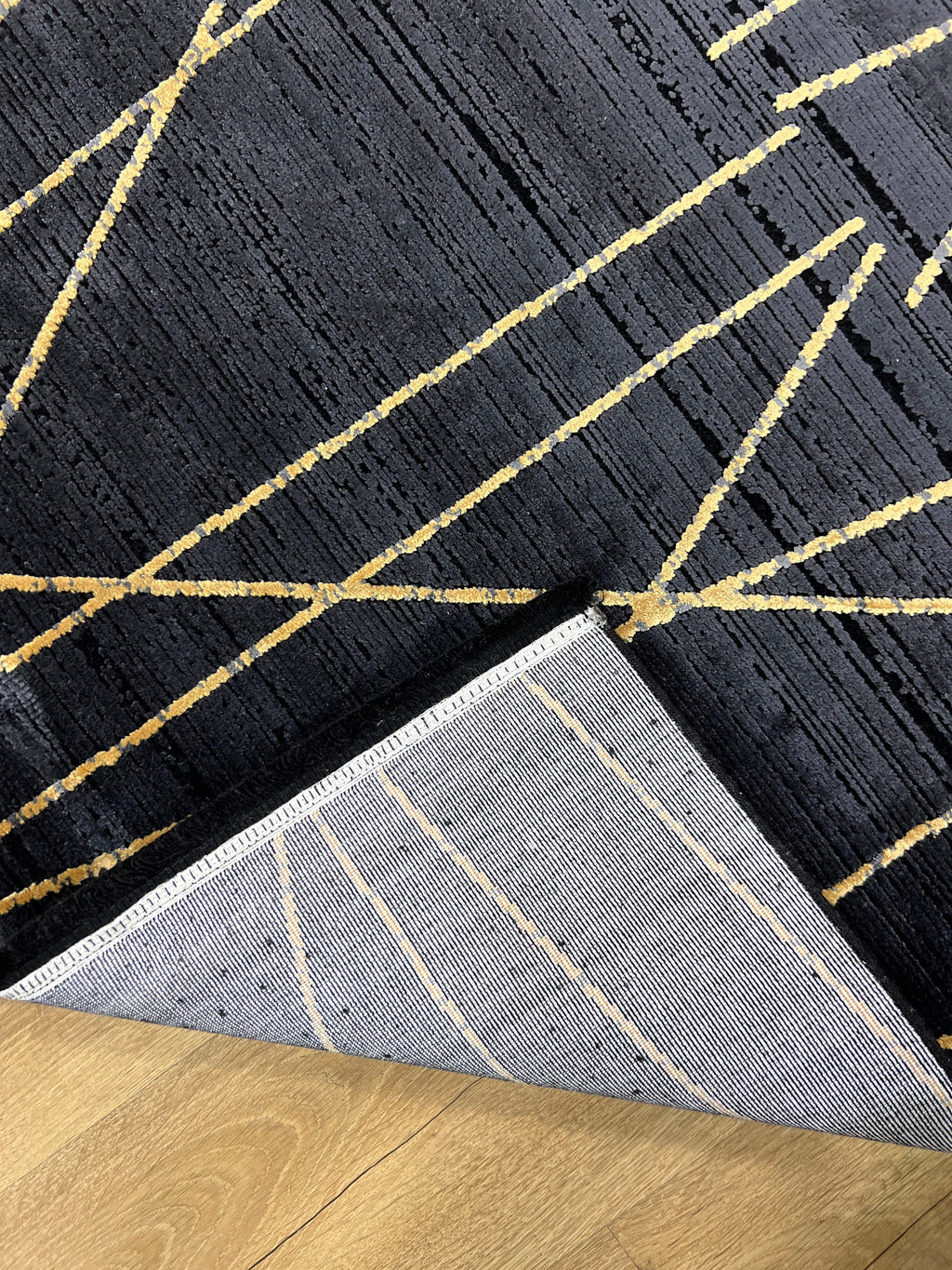 Modern Turkish Black Rug, Bamboo Acrylic, 5x8 ft