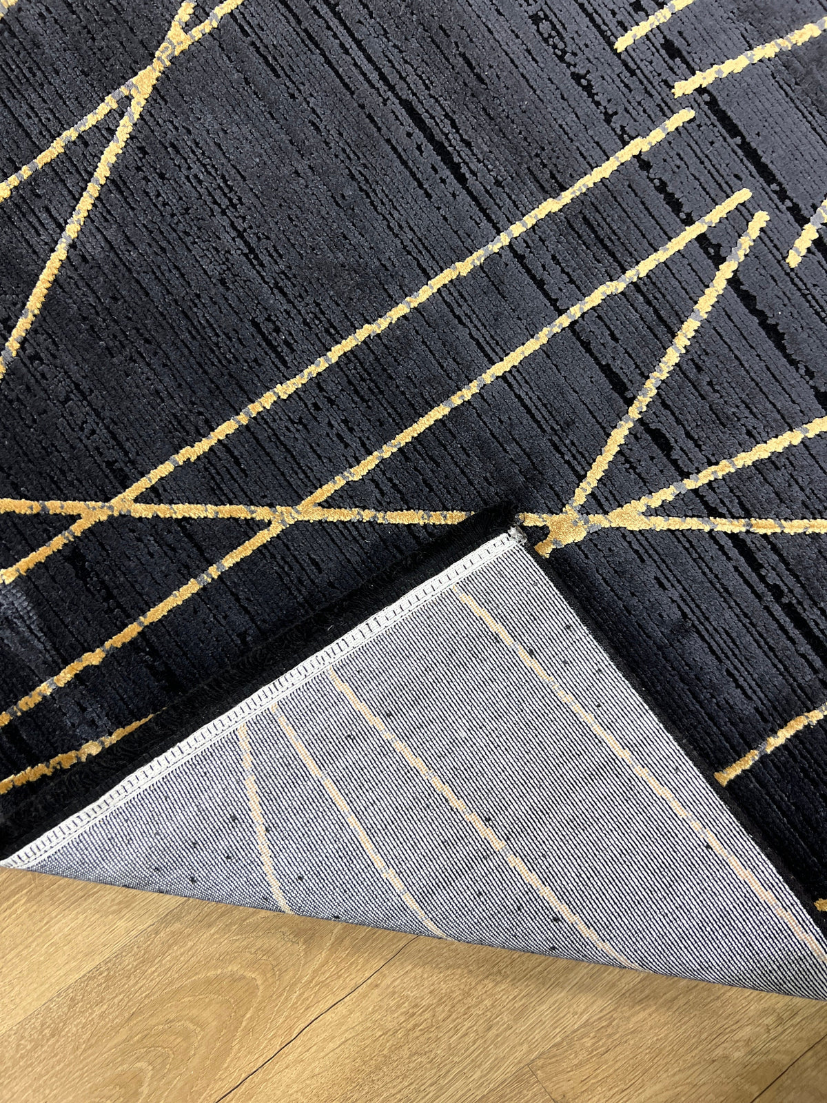 Modern Turkish Black Rug, Bamboo Acrylic, 5x8 ft
