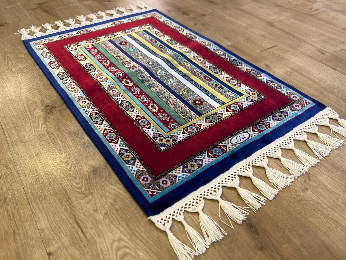 Red Blue Anatolian Style Luxury Silk Decorative Rug, Tapestry