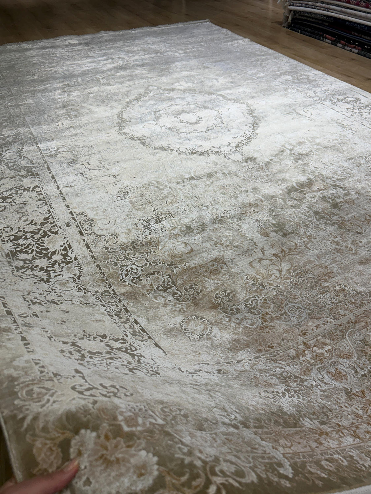 Light Brown Beige Silk Rug, Medallion Design Classic Silk Carpet