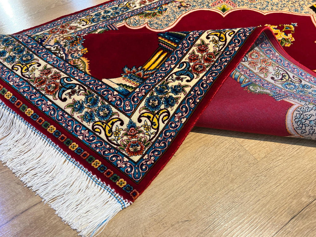 Red Modal Silk Prayer Rug, Luxury Muslim Gift Prayer Mat