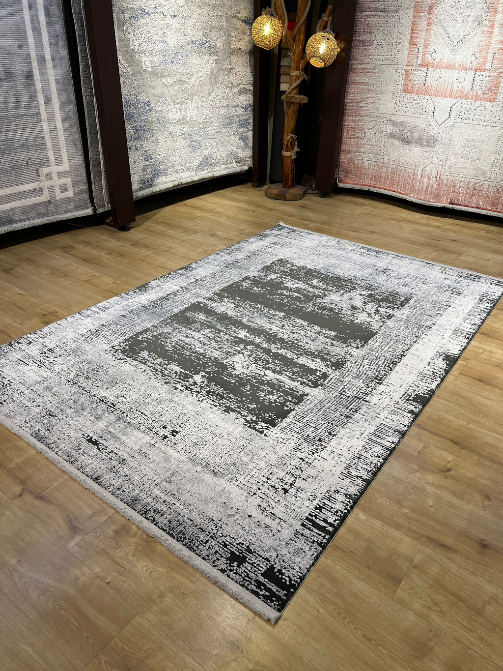 5x8 ft Gray Modern Abstract Bamboo Area Rug