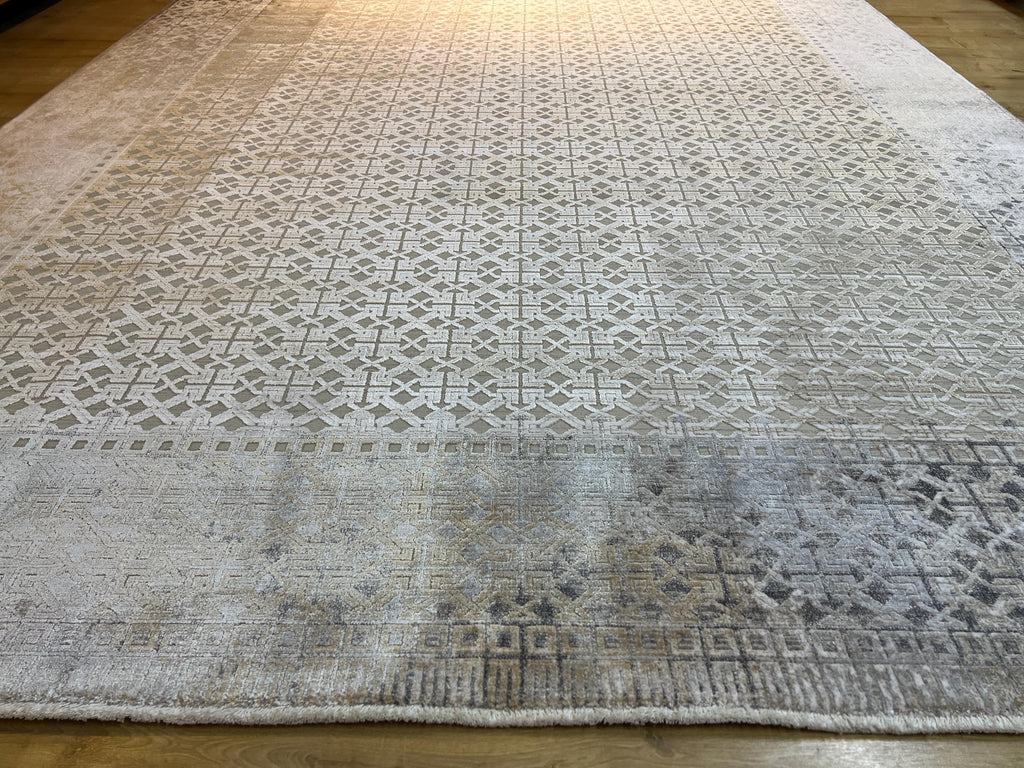 7x10 ft Gray Gold Geometric Bamboo Rug with Ethnic Modern Patterns