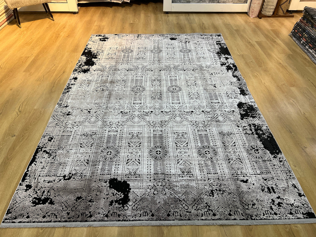 7x10 Ft Gray Traditional Ethnic Pattern Distressed Bamboo Rug