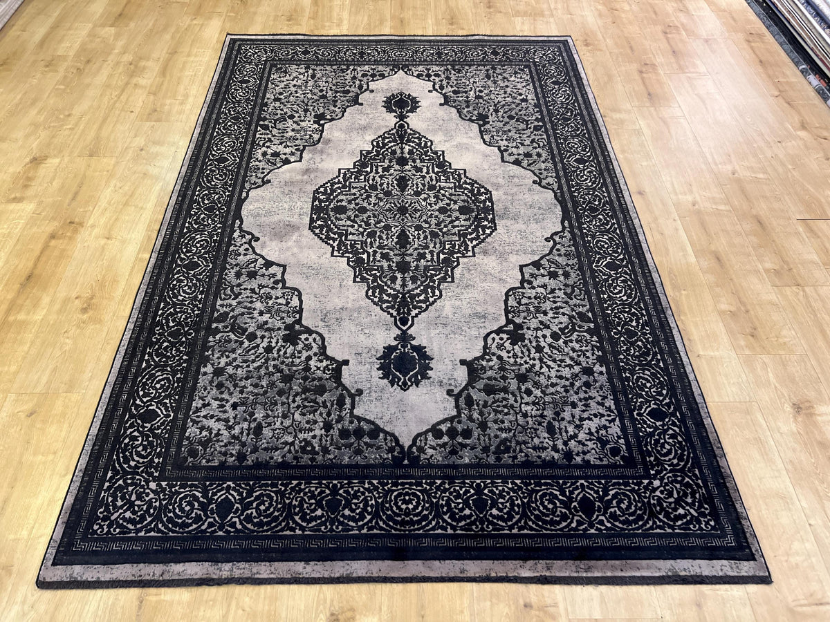 Black Bamboo Area Rug, Turkish Carpet, 5x8 ft