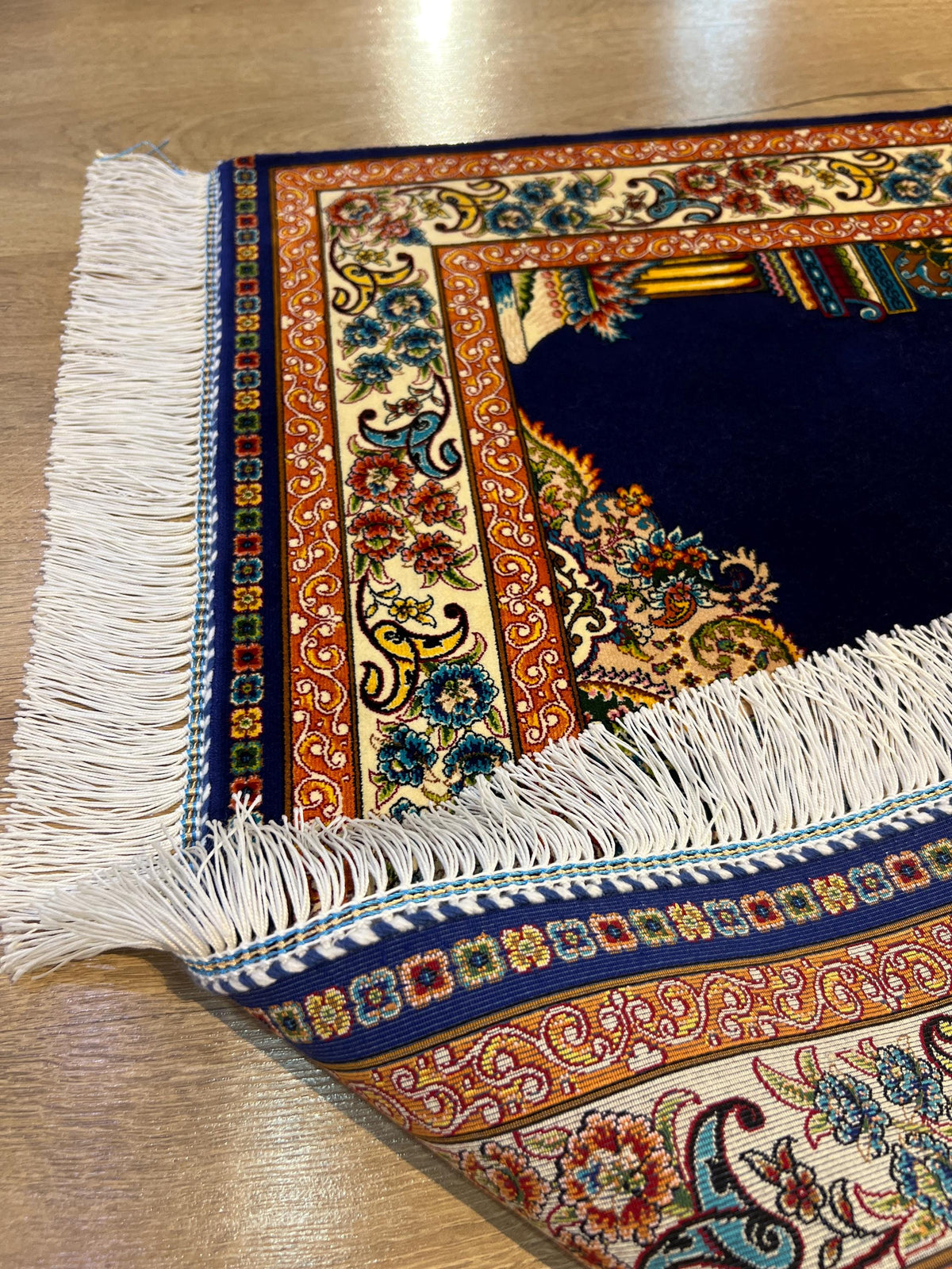 Blue Luxury Silk Prayer Rug, Gift Mat, Janamaz Mat