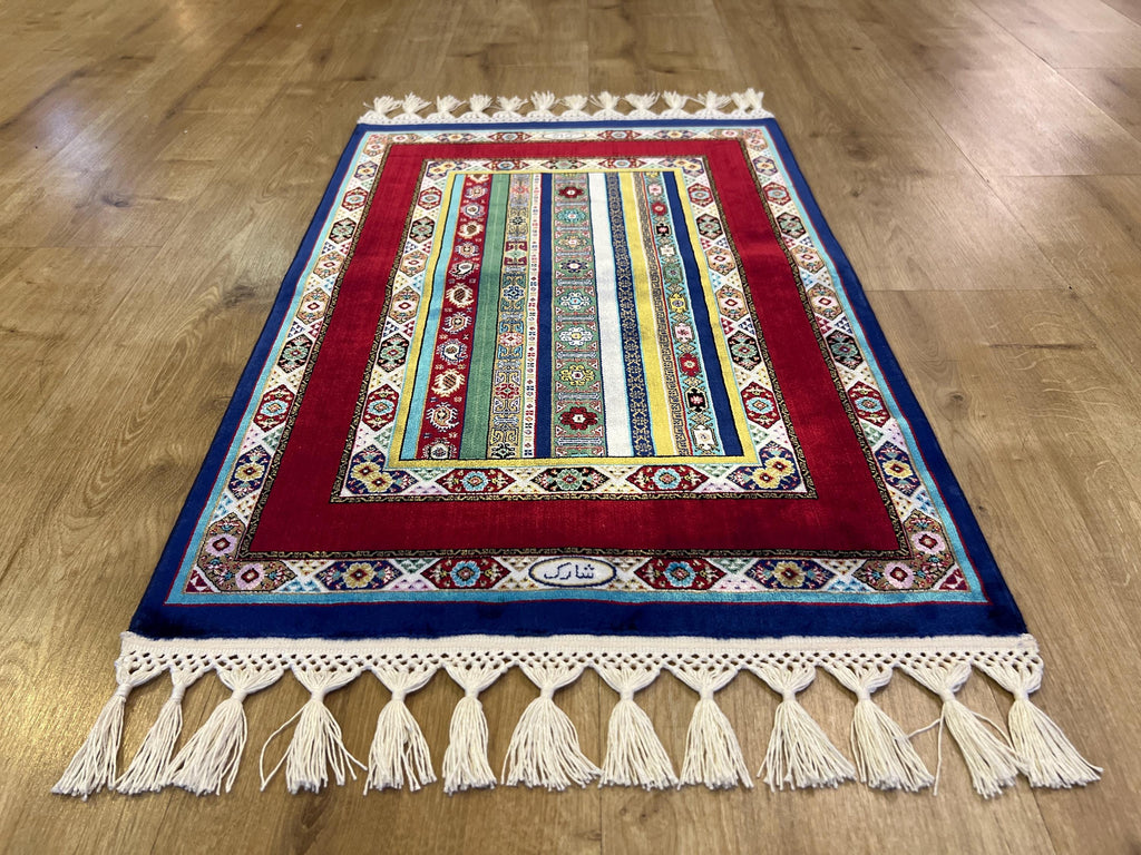 Red Blue Anatolian Style Luxury Silk Decorative Rug, Tapestry