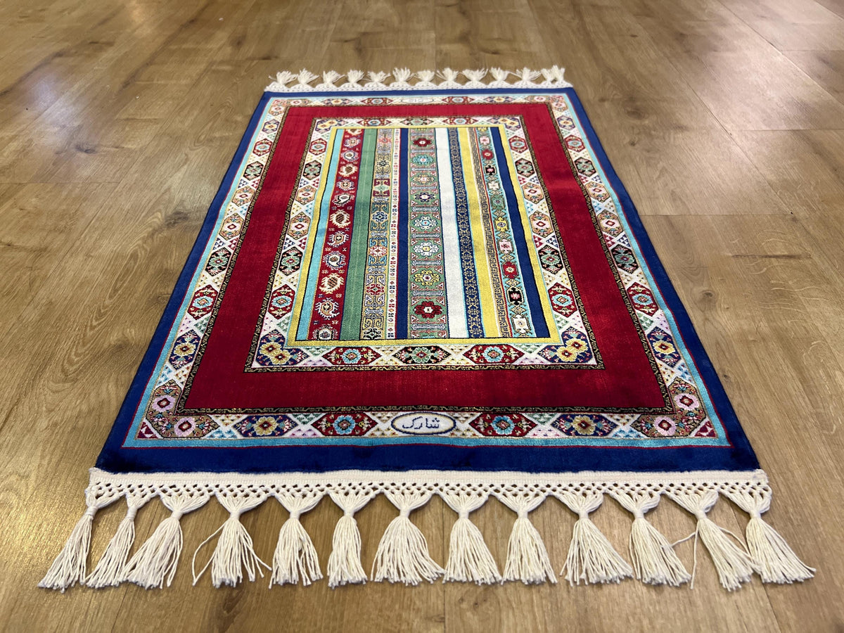 Red Blue Anatolian Style Luxury Silk Decorative Rug, Tapestry