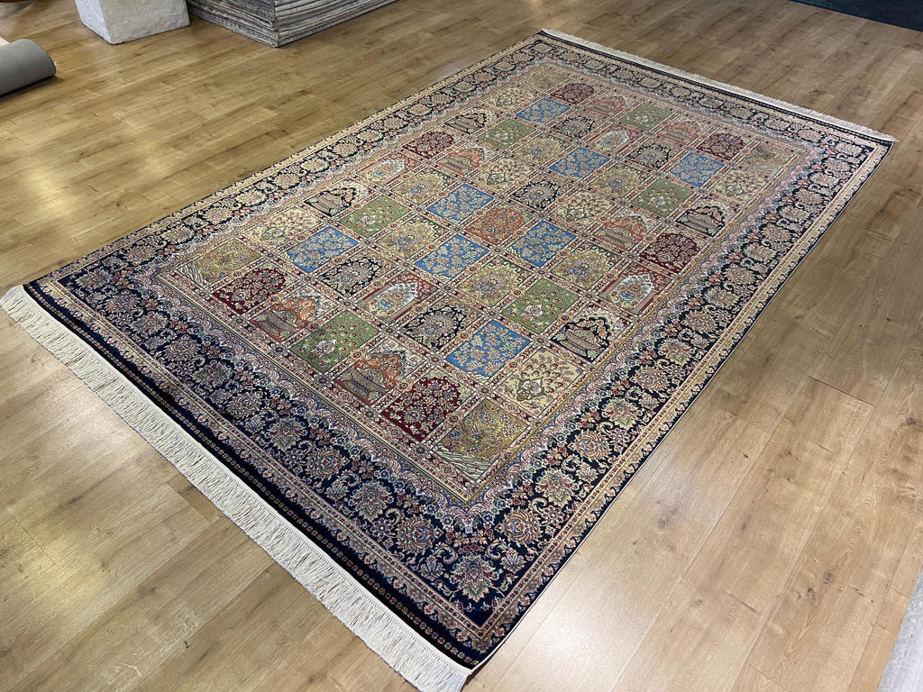 Dark Blue Silk Rug 7x10 ft, Traditional Oushak Style