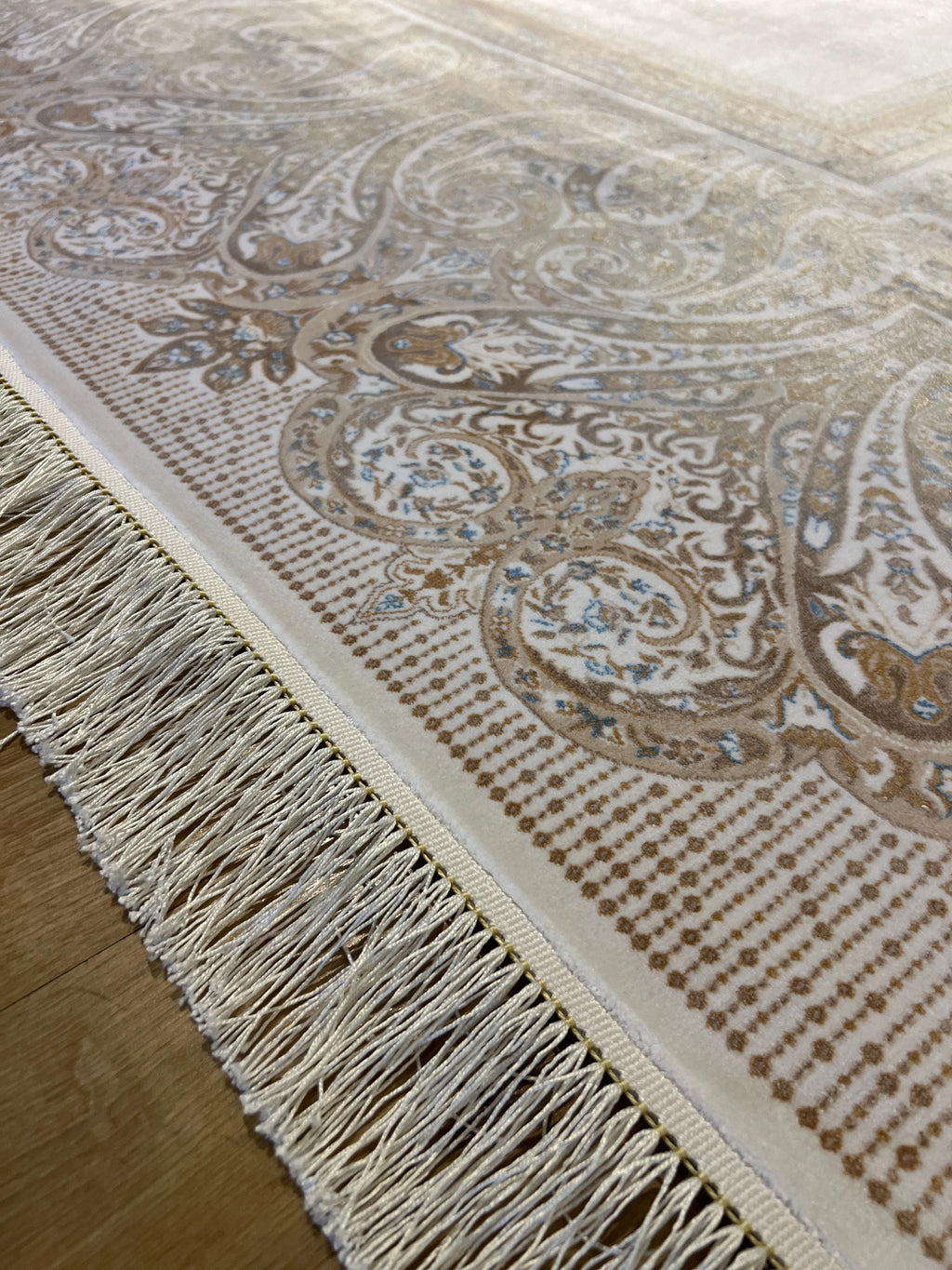 Cream Gold Silk Carpet, 8x11 ft, Luxury Silk Rug, Home Decor