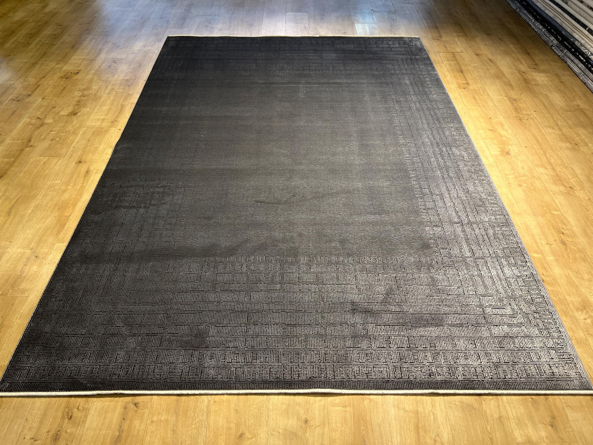 7x10 ft Luxury Dark Gray Bamboo Rug with Linear Design