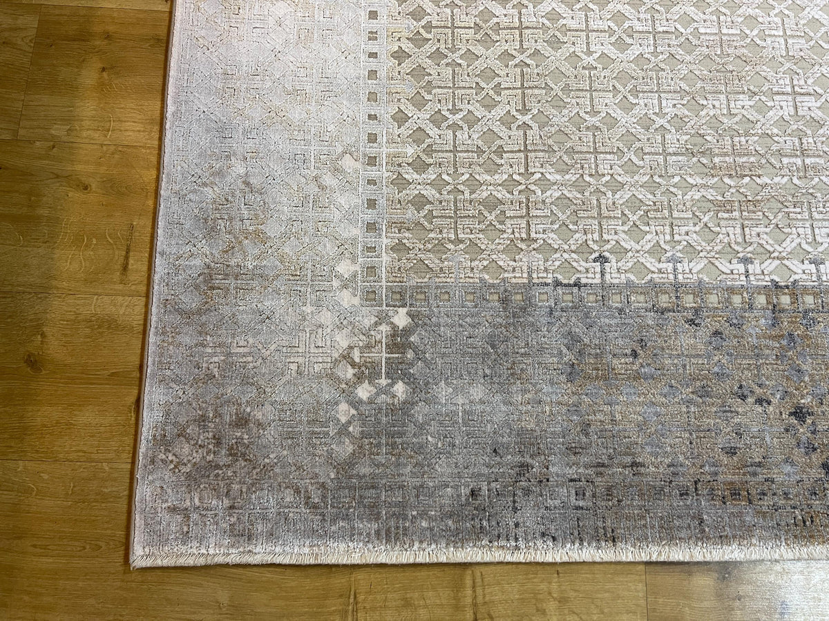 7x10 ft Gray Gold Geometric Bamboo Rug with Ethnic Modern Patterns
