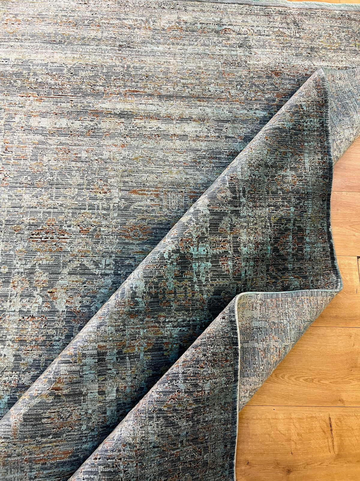 Blue Traditional Bamboo Rug, Distressed Pattern Rug, Luxury Home Decor