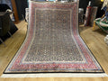 7x10 Ft Black Silk Rug With Red Border, Traditional Floral Classic Design