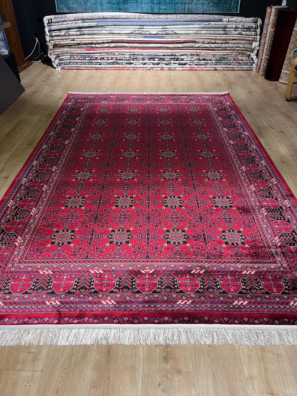7x10 Ft Red Traditional Luxury Silk Rug With Geometric Motifs