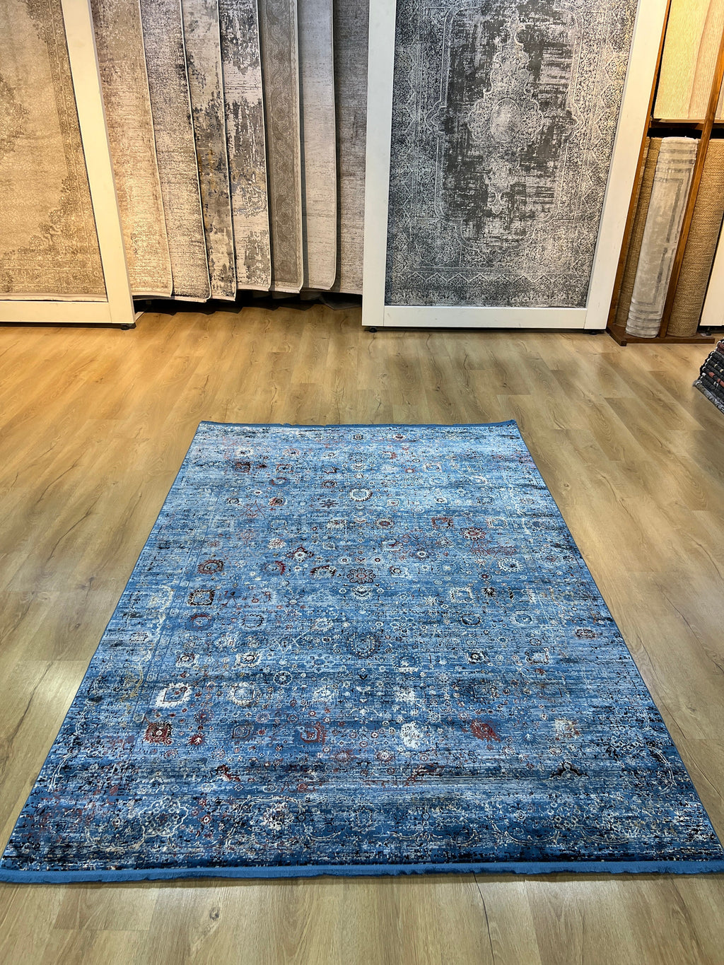 Blue Turkish Bamboo Rug, 5x8 ft, Home Decor Carpet