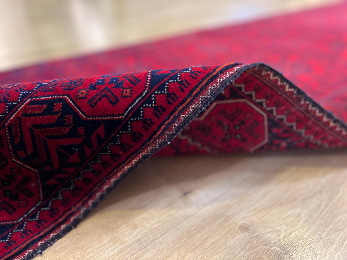 3x10 Traditional Wool Rug, Red & Navy Anatolian Design Carpet, Kilim Rug