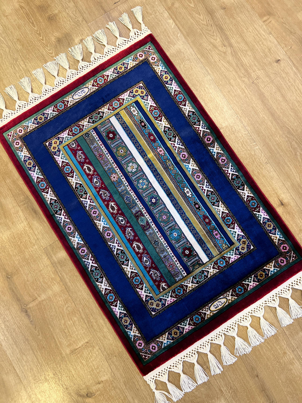 Blue Red Anatolian Style Luxury Silk Decorative Rug, Tapestry