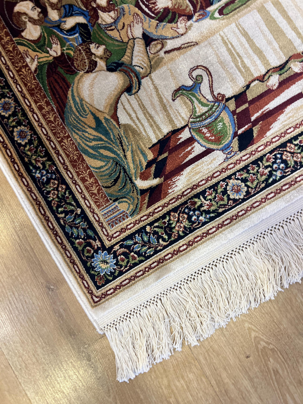 Modal Silk Tapestry Rug, The Last Supper, Religious Wall Decor (1.64X2.29 ft)