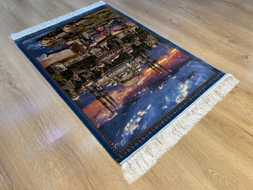 Old Istanbul Landscape Silk Rug, Decorative Table Mat, Tapestry