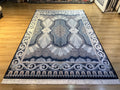 Navy Blue Silk Rug With Classic Ornamental Pattern