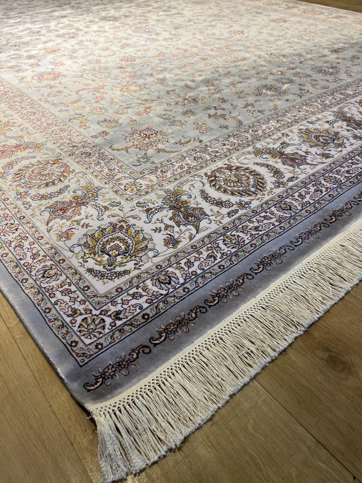7x10 ft Gray Floral Silk Rug, Classic Turkish Silk Carpet, Luxury Home Decor