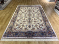 7x10 ft Ivory Silk Rug, Navy Border Classic Turkish Style, Oversize Rug