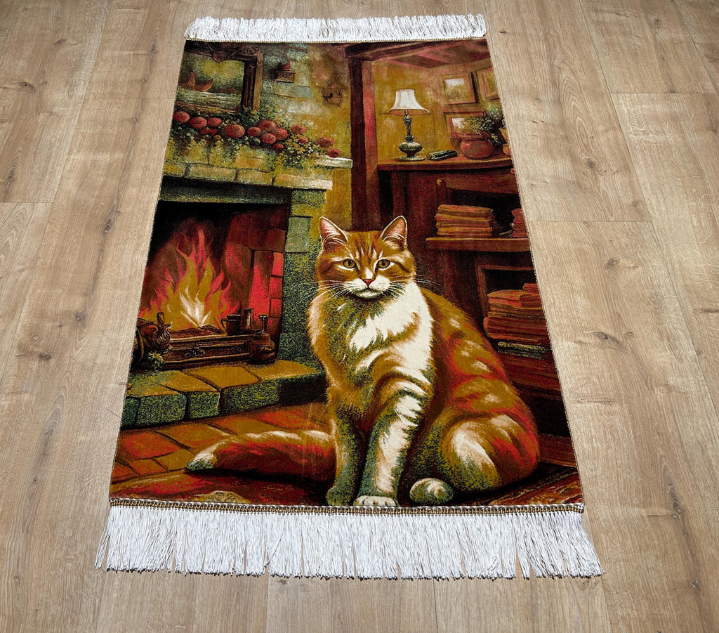 2x3 ft Silk Tapestry Rug, Cat Wall Hanging, Decorative Cat Table Mat, Home Decor