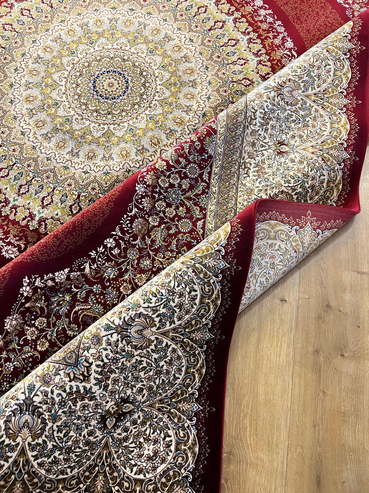 Red Modal Silk Palace Rug, Turkish Carpet 7x10