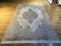 Cream Silk Rug with Beige Medallion and Border, Antique Style