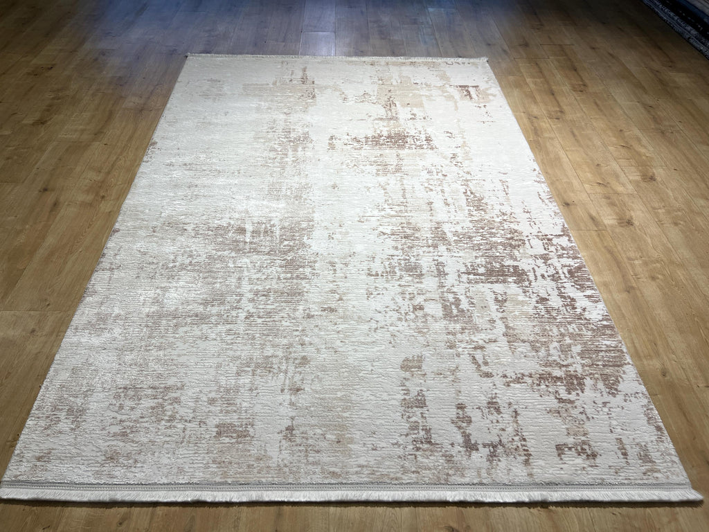 5x8 ft Ivory Brown Abstract Bamboo Rug - Modern Minimalist Rug