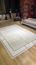 Ivory Beige Bamboo Rug, Minimalist Modern Area Rug