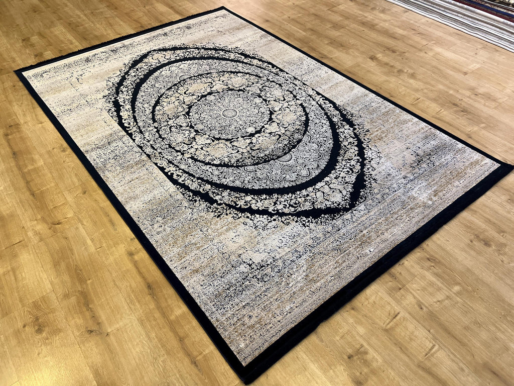 5x8 ft Gold Black Bamboo Turkish Rug, Living Room Carpet