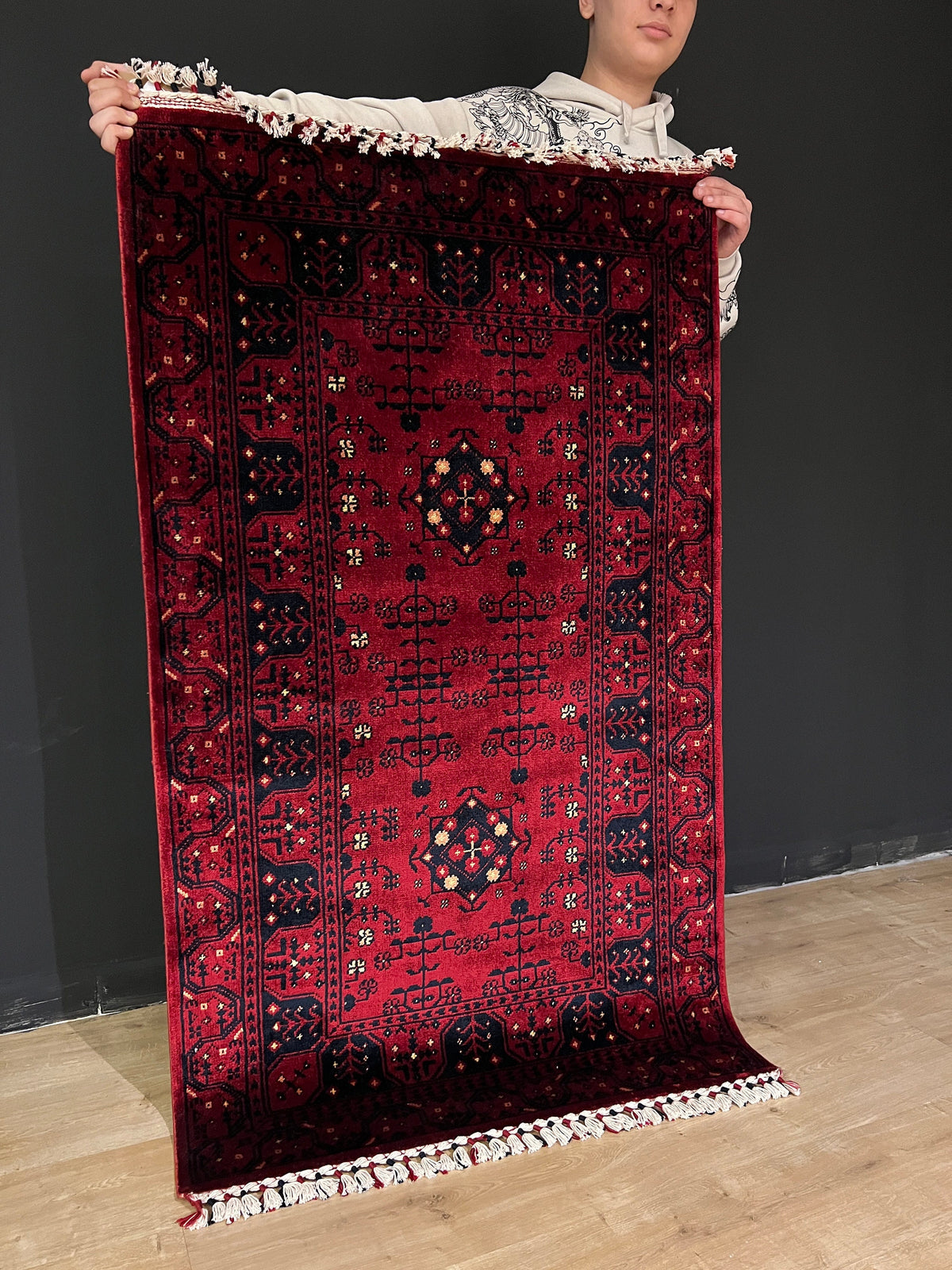 Red Turkish Area Rug, Nostalgic Design, 3x5 Traditional Carpet