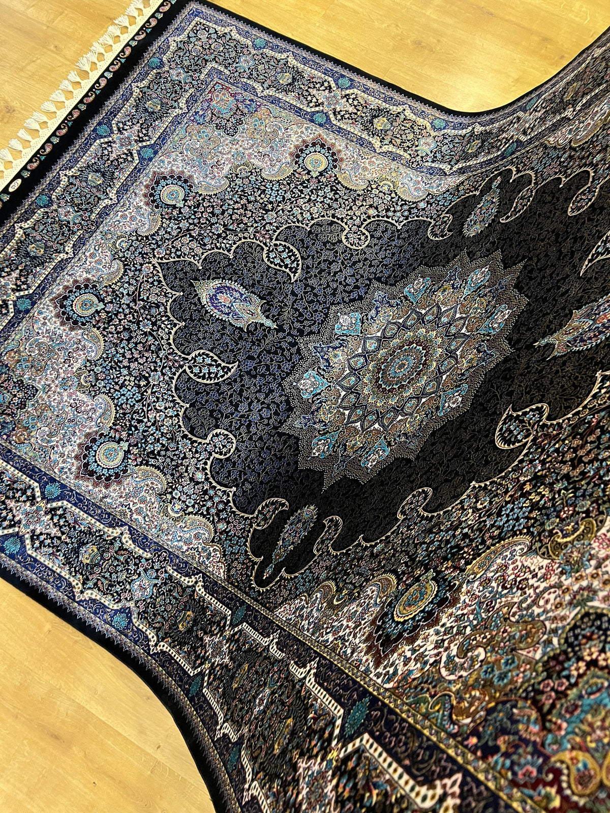 Black Turkish Style Rug, Oriental Medallion Carpet, Luxury Area Rug