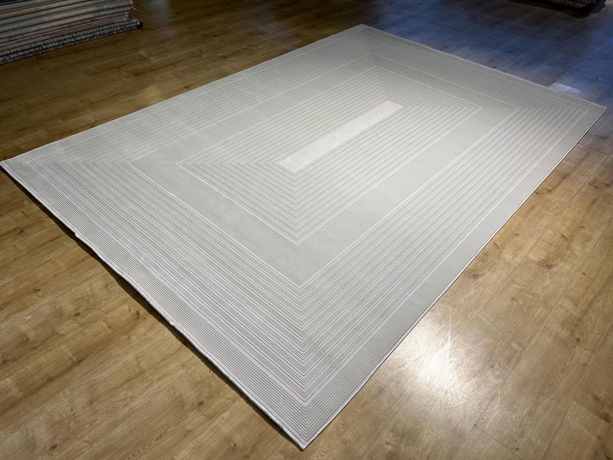 7x10 ft Ivory Cream Bamboo Rug, Striped Modern Bamboo Carpet