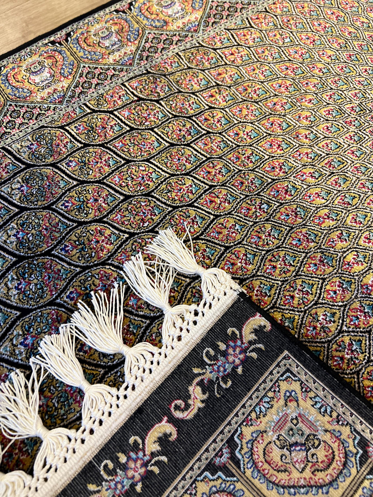 Black Gold Modal Silk Rug, Turkish Table Decor (2x3 ft)