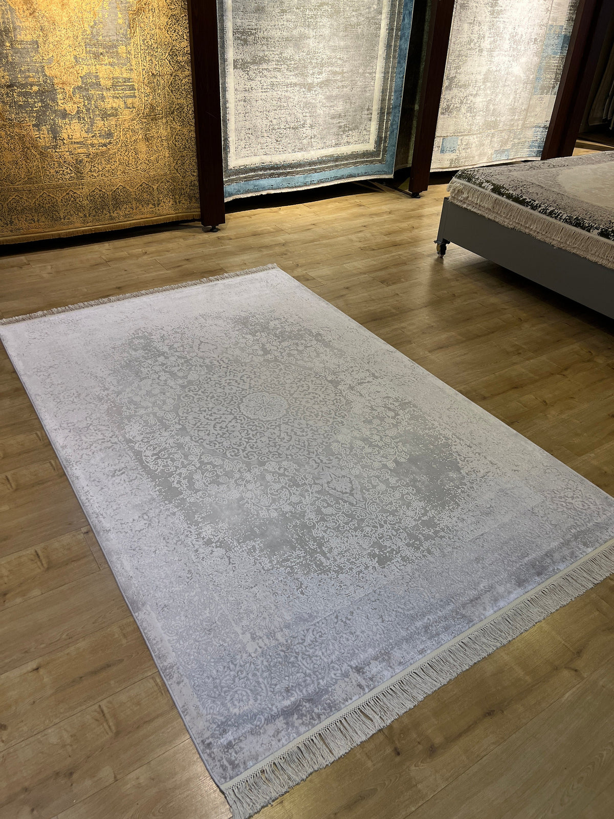 Gray Bamboo Medallion Rug, Turkish Carpet, Home Decor (5x8 ft)