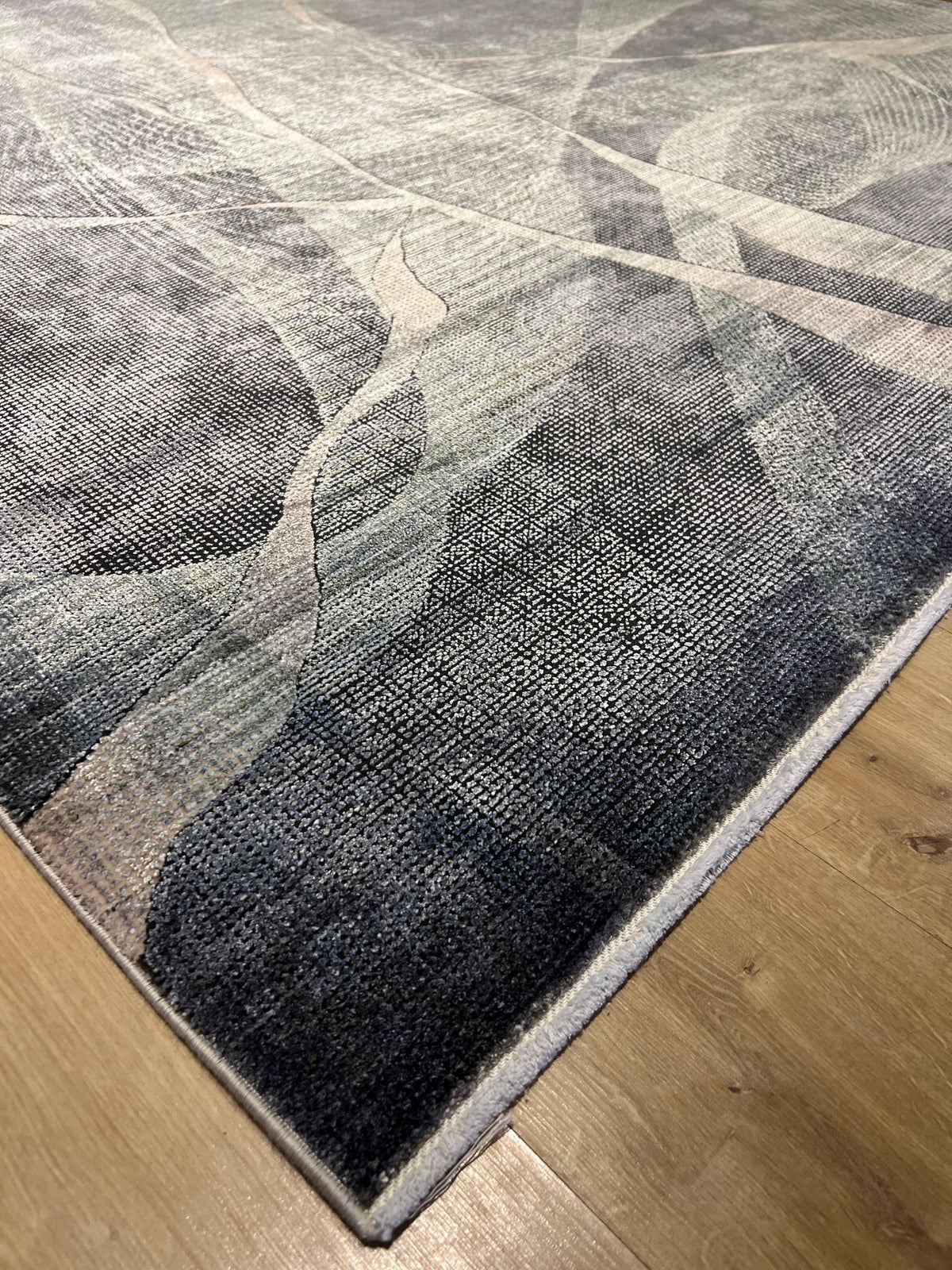 7x10 ft Gray Green Bamboo Rug with Abstract Modern Design