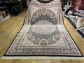 Black Silk Rug, Ivory Medallion Floral Design, Luxury Classic Carpet