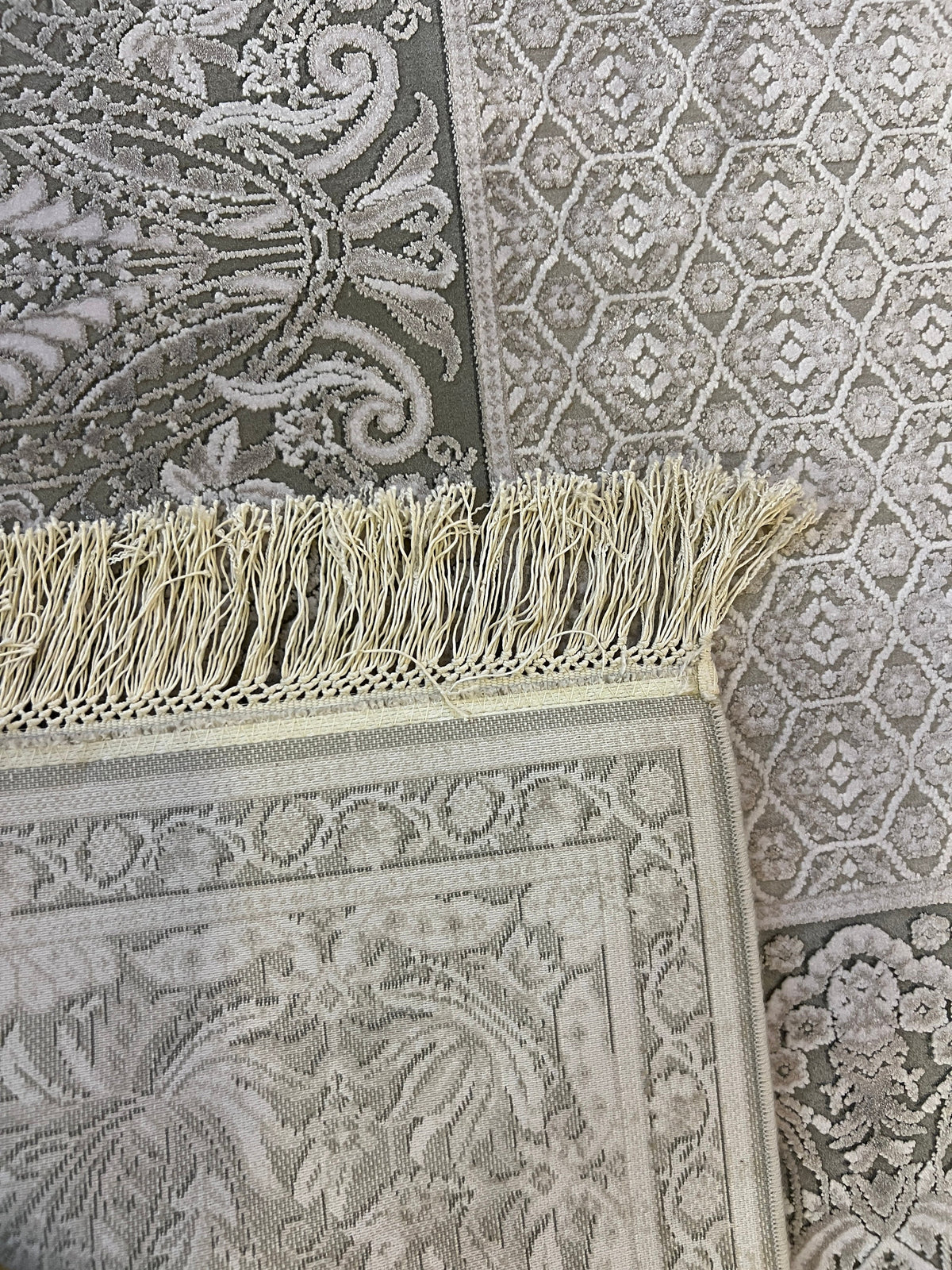 Gray Bamboo Rug, Turkish Luxury Carpet, 5x8 ft